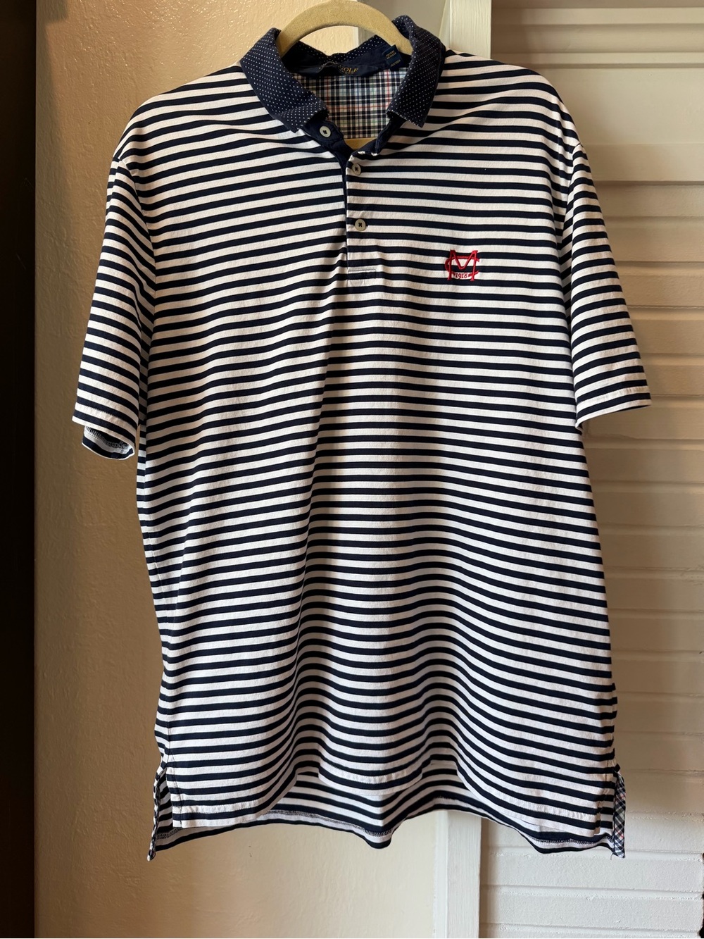 Polo Golf Ralph Lauren Navy White Striped Polo Shirt Large